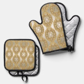 Gold Verziertes Oven Mitt & Pot Holder Set (Vorderseite/Rückseite)