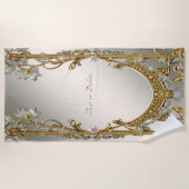 Gold Verziertes weißes Blumenstraumhandtuch Strandtuch (Vorderseite)