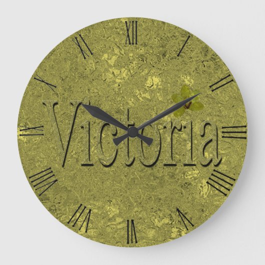 Gold-Victoria-Name aus goldenen Orchideen, Große Wanduhr (Vorderseite)