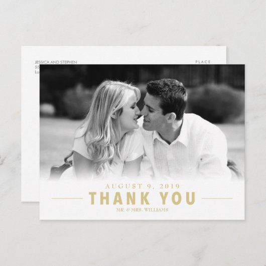 Gold Vielen Dank für Ihre Hochzeit Custom Foto Pos Postkarte (Vorne/Hinten)