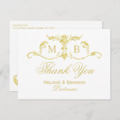 Gold Vielen Dank Postkarten Monogram Hochzeit Set (Vorne/Hinten)