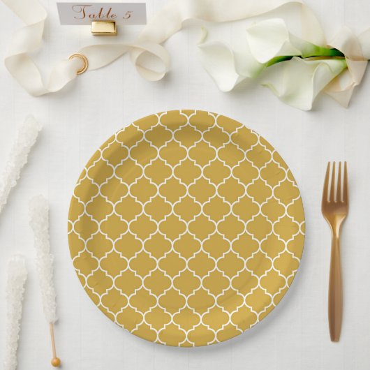 Gold-Vierblatt-Muster Pappteller (Hochzeit)