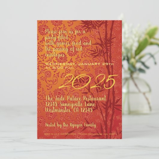 Gold Vietnamesisch Têt custom Jahr dekoriert PVInv Ankündigung (Stehend Vorderseite)