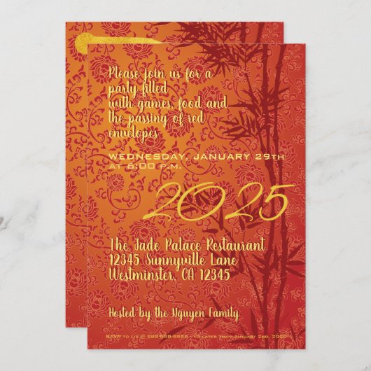 Gold Vietnamesisch Têt custom Jahr dekoriert PVInv Ankündigung (Vorne/Hinten)