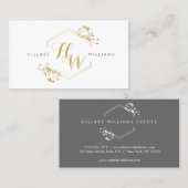 Gold Vine and Leaf Monogram Emblem Business Card Visitenkarte (Vorne/Hinten)