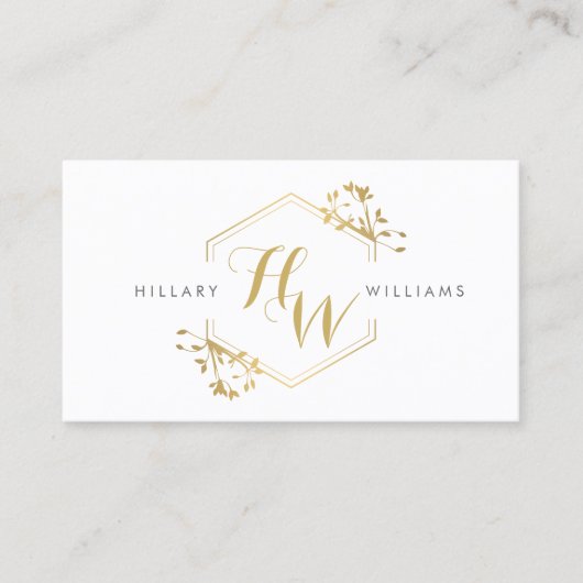 Gold Vine and Leaf Monogram Emblem Business Card Visitenkarte (Vorderseite)