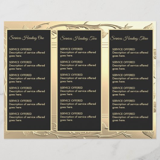 Gold Vines und Black Menu & Pricing Flyer (Hinten)