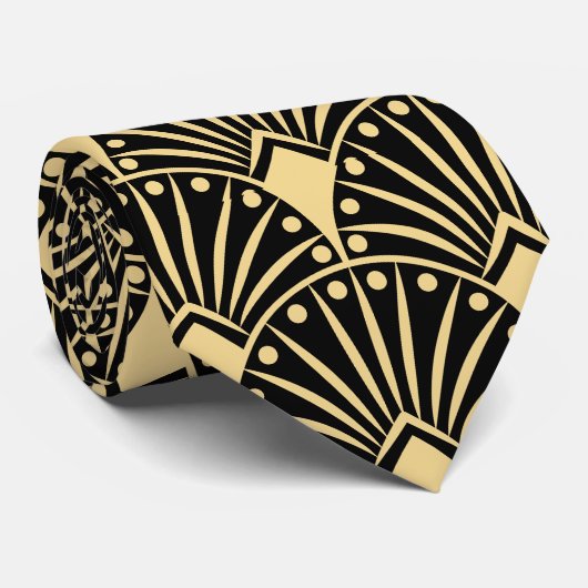 Gold Vintag Art Deco Muster auf Dunkelgrau Krawatte (Gerollt)
