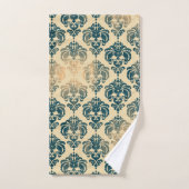 Gold & Vintag Blau Rustikale Moderne Glam Damask Badhandtuch Set (Handtuch)
