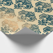 Gold & Vintag Blau Rustikale Moderne Glam Damask Geschenkpapier (Ecke)