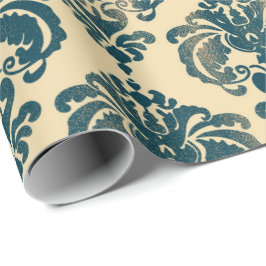 Gold & Vintag Blau Rustikale Moderne Glam Damask Geschenkpapier