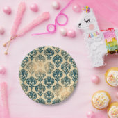 Gold & Vintag Blau Rustikale Moderne Glam Damask Pappteller (Party)