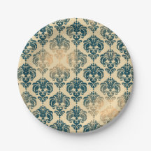 Gold & Vintag Blau Rustikale Moderne Glam Damask