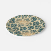 Gold & Vintag Blau Rustikale Moderne Glam Damask Pappteller (Schrägansicht)