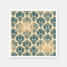 Gold & Vintag Blau Rustikale Moderne Glam Damask