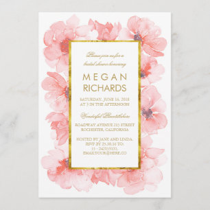 Gold Vintag Blush Floral Watercolor Brautparty Einladung