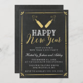 Gold Vintag Chalkboard Silvester Party Einladung (Vorne/Hinten)