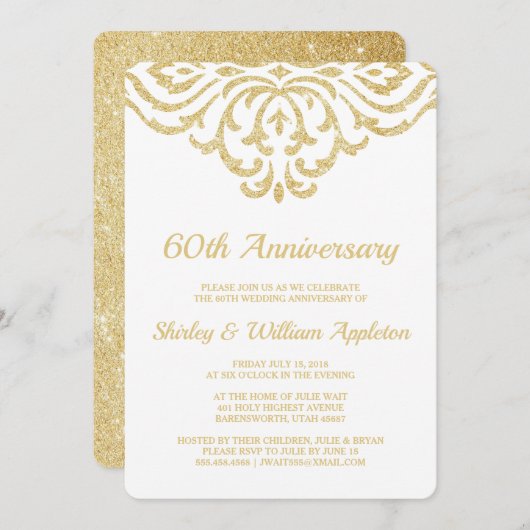 Gold Vintag Glam Elegant 60. Hochzeitstag Einladung (Vorne/Hinten)