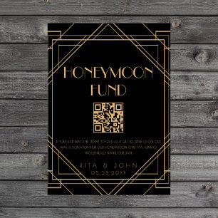 Gold Vintag Honeymoon Fund QR Code Wedding Sign Sockelschild