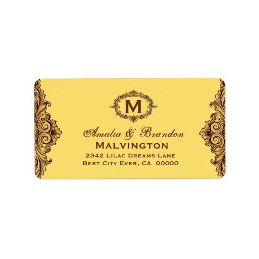 Gold-Vintag-Monogram-Curlicue V05 Adressaufkleber (Vorne)