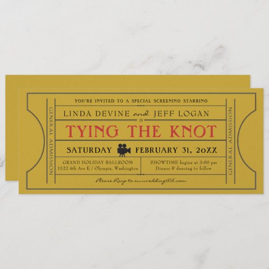 Gold Vintag Ticket Event Einladung (Vorne/Hinten)