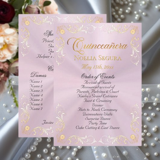 Gold Vintage Border Quinceanera - Pastell Rosa Programm