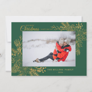 Gold Vintage botanische Rahmen Foto Frohe Weihnach Feiertagskarte