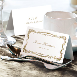 Gold Vintage Classic Script Klapp-Platzkarte Tischnummer