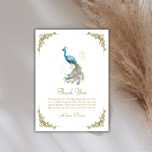 Gold Vintage Elegante Pfau Baby Shower Dankeskarte