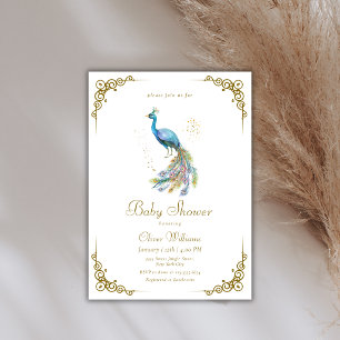 Gold Vintage Elegante Pfau Baby Shower Einladung