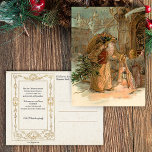 Gold Vintage Father Christmas und Angel Postkarte<br><div class="desc">Old World Father Christmas in heavily ornamented gold robes bearing ohrts and tree with winged angel. Beautiful complementary graphics on back with editable text fields.</div>