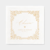 Gold Vintage Frame Elegant Cheers Wedding Servietten Mit Folie (Vorderseite)