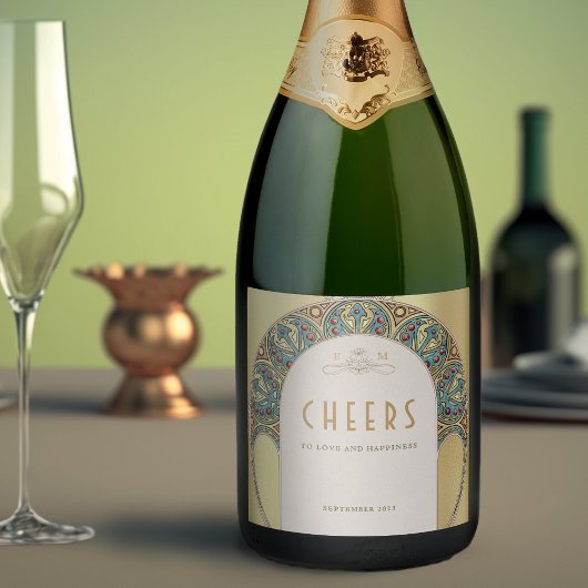 Gold Vintage Jugendstil Museo Cantonale d'Arte Schaumweinetikett