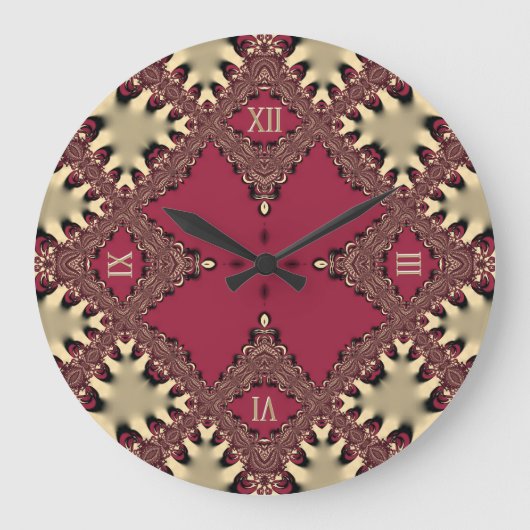 Gold Vintage Lace Geometric Pattern Große Wanduhr (Vorderseite)