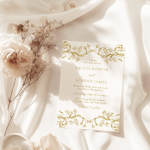 Gold Vintage Moderne Elegante Hochzeit mit florale Einladung