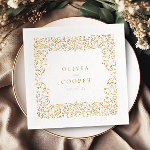 Gold Vintage Ornater Rahmen Klassische Hochzeit  Servietten Mit Folie