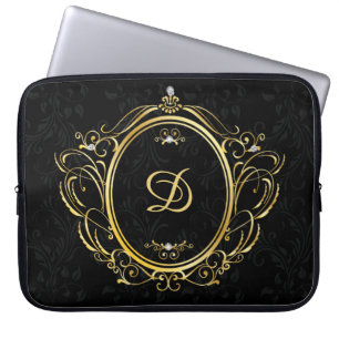 Gold Vintage Rahmen mit schwarzem Damast-Hintergru Laptopschutzhülle