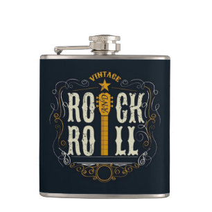 Gold Vintage Rock & Roll Logo Flachmann