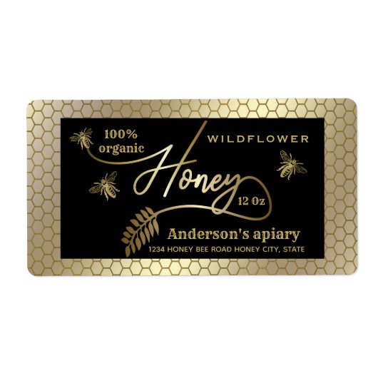 Gold Vintage rustikale Bienen Honigzweig Etikett (Vorne)