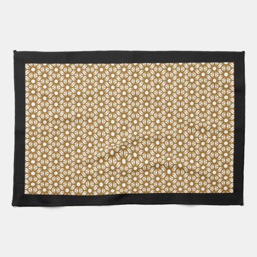 Gold Vintage Sternexplosion Muster | Schwarz Geschirrtuch (Horizontal)