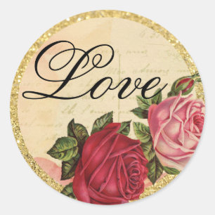 Gold Vintage Viktorianischer Liebe Rosen Briefumsc Runder Aufkleber