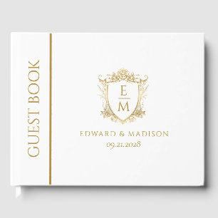 Gold Vintage Wedding Wappen Monogramme auf Schwarz Gästebuch