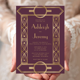 Gold Vintager Deko Frame Burgundy Wedding Einladung