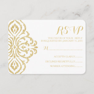 Gold Vintager Glamour Elegance Wedding RSVP Card