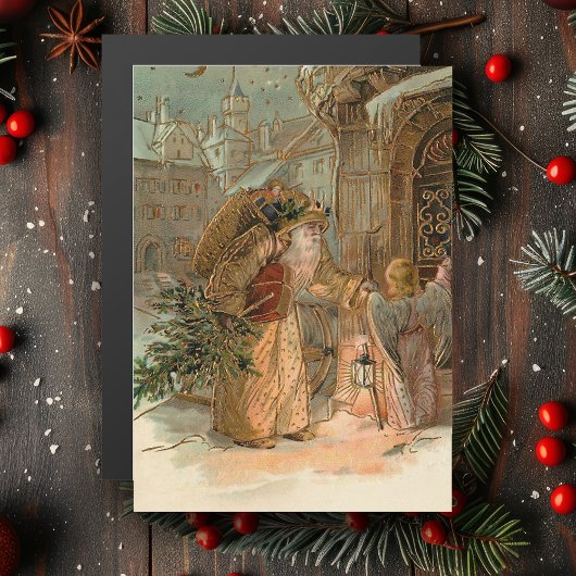 Gold Vintager Vater Weihnachten und Engel Magnetkarte