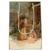 Gold Vintager Vater Weihnachten und Engel Mittlere Geschenktüte (Rückseite)