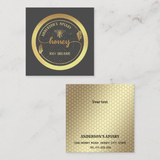 Gold Vintages, elegantes Honigzweiglogo Quadratische Visitenkarte (Vorne/Hinten)
