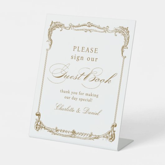 Gold Vintages klassisches Skript-Gästebuch Sockelschild (Vorderseite)