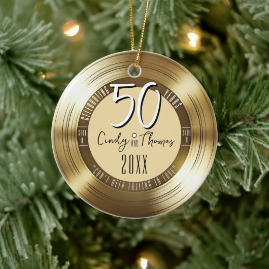 Gold Vinyl Record 50th Wedding Anniversary Foto Keramik Ornament (Baum)