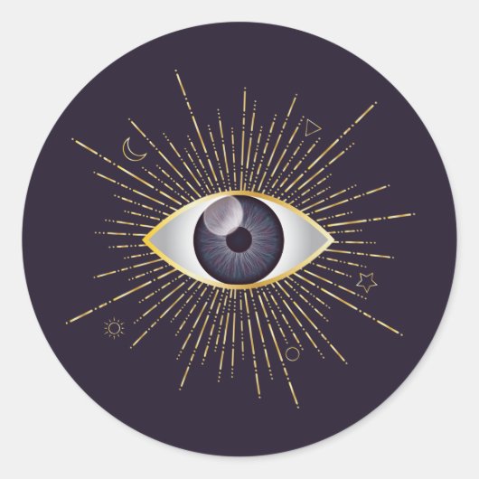 Gold & Violet Mystic Evil Eye Nazar Mati Runder Aufkleber (Vorderseite)